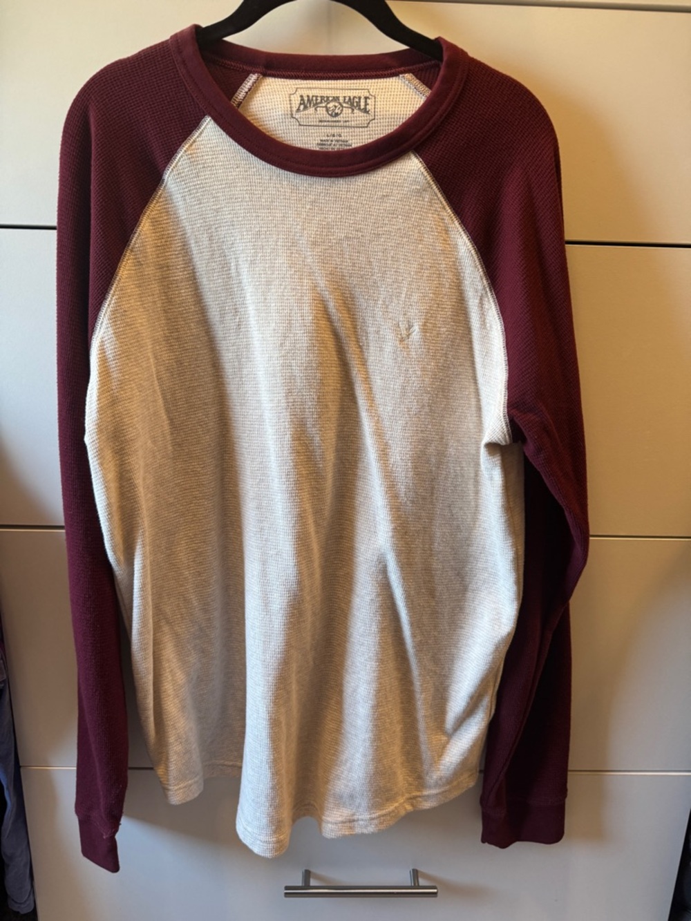 American Eagle Burgundy Trim Waffle Thermal Long Sleeve